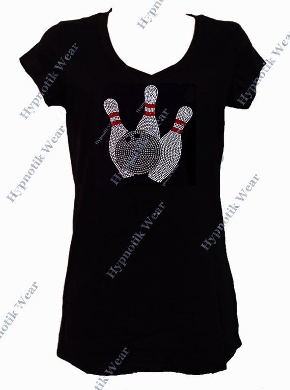 Women's Rhinestone TShirt " Bowling " in S, M, L, 1x, 2x, 3x , Strike Out