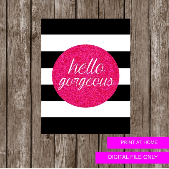 Items similar to Hello Print, 8X10, Pink Glitter, Wall Art, Wall Decor, Digital Wall