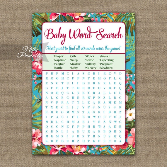 luau baby shower word search game hawaiian baby shower game