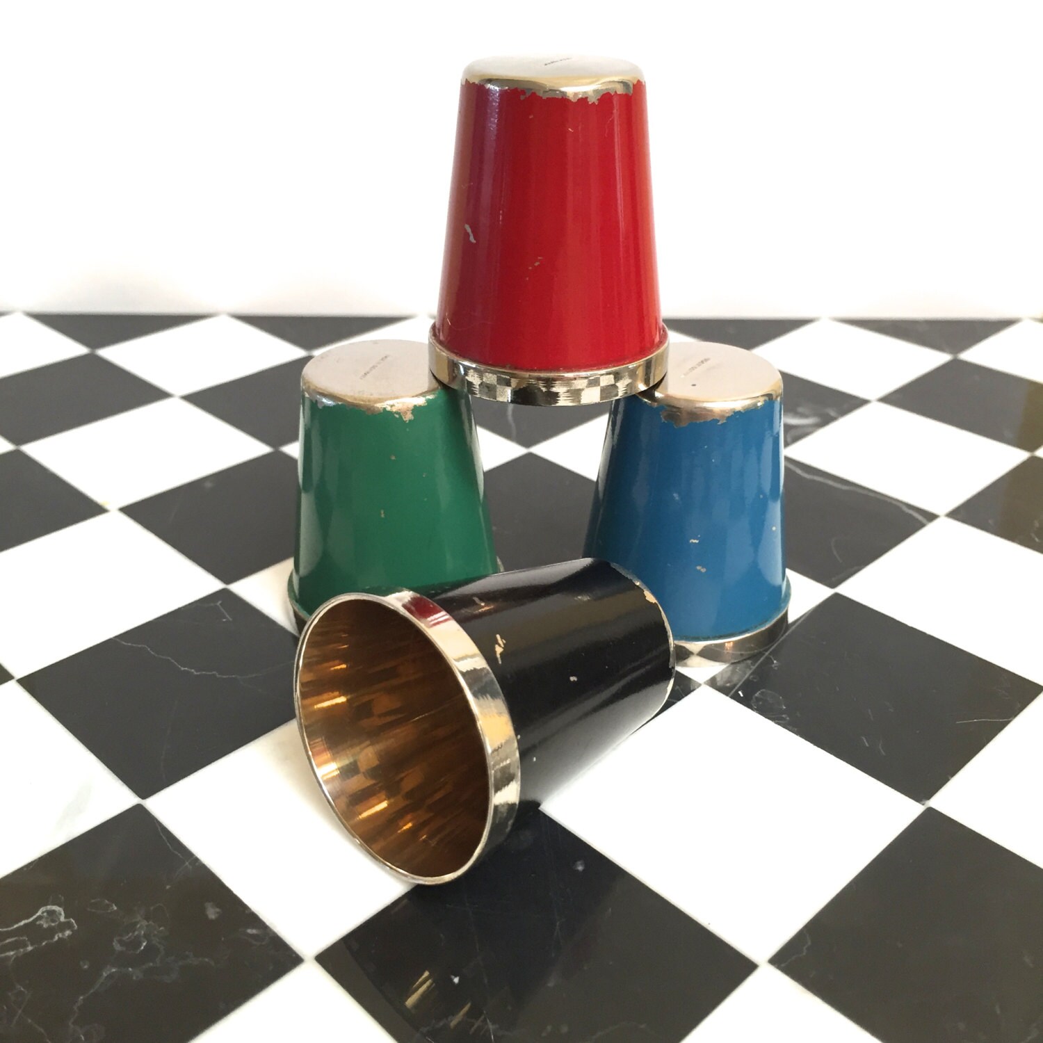 Metal Traveling Shot Glasses Stacking Metal Shot by TrouveLaJoie