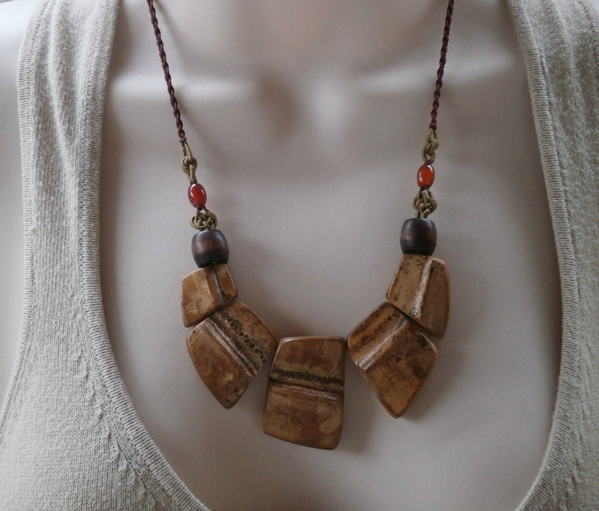 Chunky Wood Statement Necklace EcoFriendly Jewelry by RuthAndJack