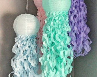 Mermaid Party Decorations-Pastel Jellyfish Paper Lanterns-Under the Sea Party-Birthday Party Decor- Nursery Decor-Set of 4