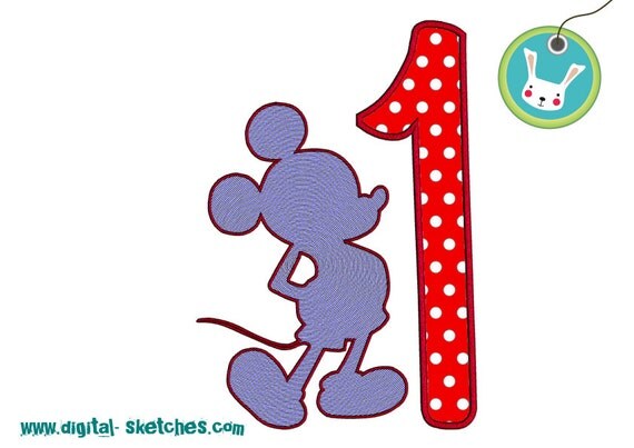 Mickey Mouse Number 1 One Applique Design by DigitalSketches