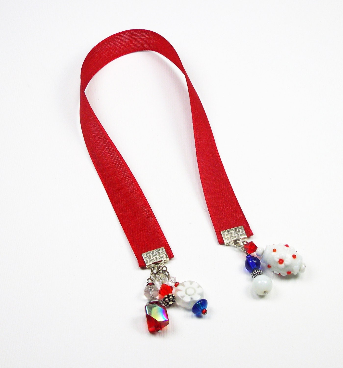 Solid Red Ribbon Bookmark Beaded Bookmarks Accessory Gift