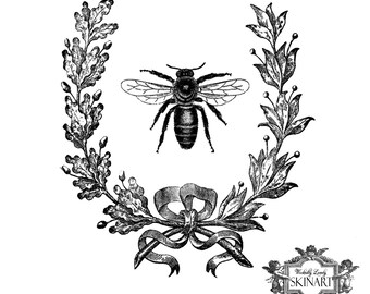 Vintage French Bee temporary tattoo, Vintage Bee, Bee and french wreath temp tattoo, Body Art, WickedlyLovely Skin art, choose your size