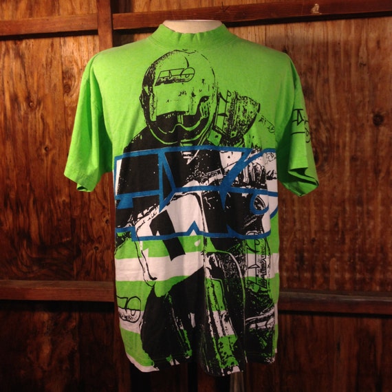 Download Vintage 90's AXO Motocross Mock Neck T-Shirt Sz. Medium