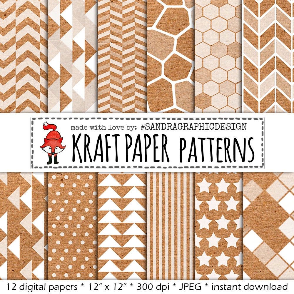 Stamps digital paper with white patterns stamped on kraft paper (671