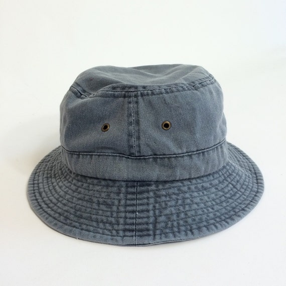 90s Denim BUCKET Hat Faded Blue Mens Boat Hat Prep GREY Hip