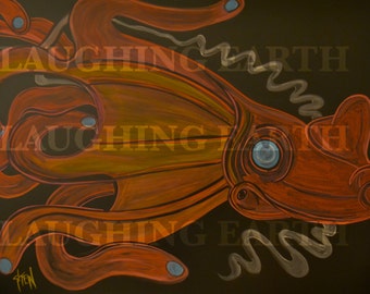 Vampire squid artwork done in colored chalk