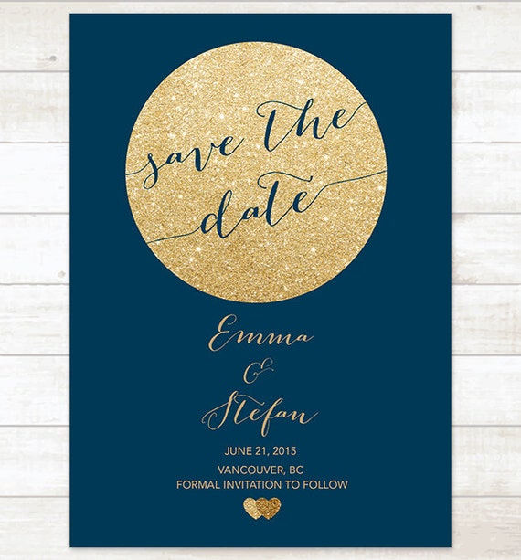 navy gold save the date invitation gold glitter save the date