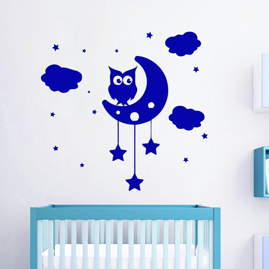 Wall Decals Owl Month Star Clouds Decal Vinyl Sticker by CozyDecal