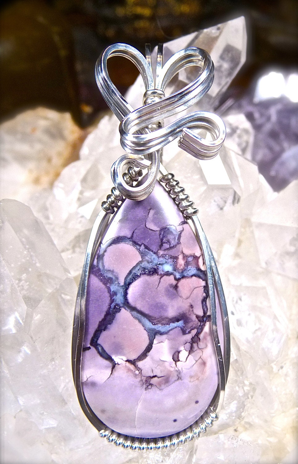 Wire Wrapped TIFFANY STONE BERTRANDITE Pendant in Argentium