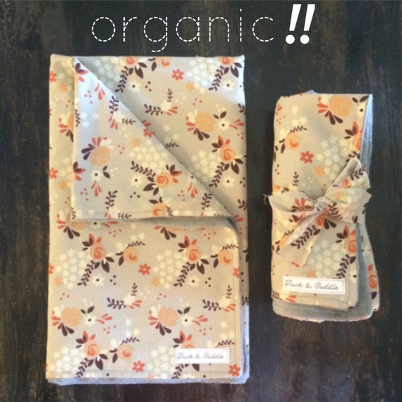 Items similar to Organic Baby Blanket backed with Minky, Grey and Pink