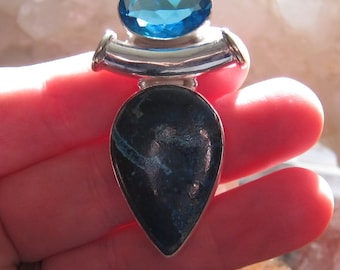 Azurite, London Blue Topaz Sterling Silver Pendant