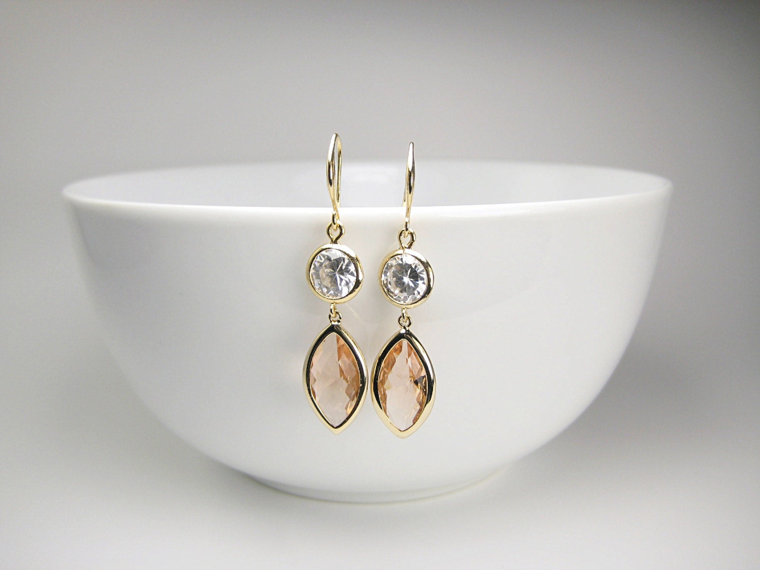 Champagne Crystal Earrings Free Shipping Peach by KarenJaneGems