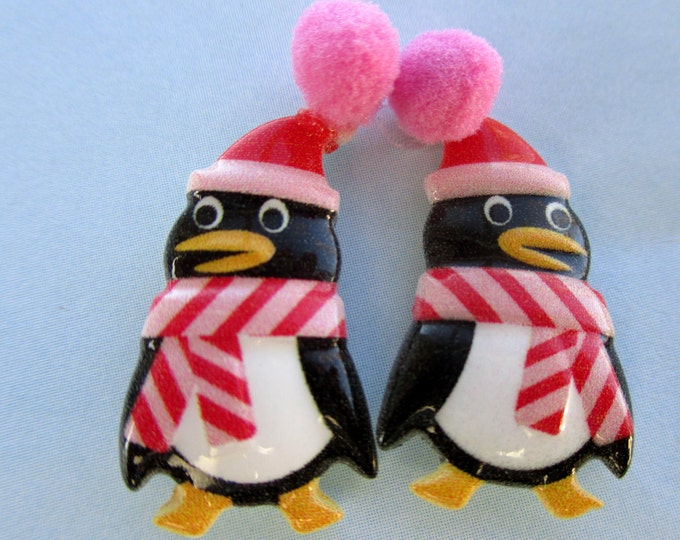Penguin earrings-penguin jewelry-kids clip on earrings-Childrens jewelry-Penguin Studs-Winter earrings-Christmas earrings-stocking suffers-