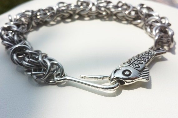Fish Hook Bracelet - Byzantine Bracelet - Fishing Bracelet - Men's ...