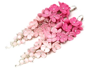 Polymer clay Jewelry Polymer clay Earrings Fashion jewelry Floral Earrings Boho Jewelry Pink Ombre earrings Floral Jewelry Gift for her