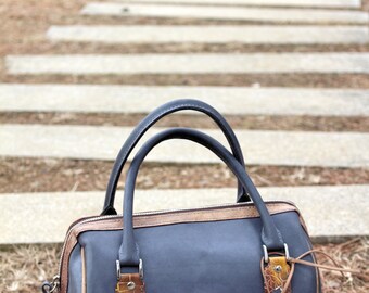 Boston bag, Gray leather handbag, leather carry on bag, grey leather handbag, 3rd anniversary gift, leather gifts for her