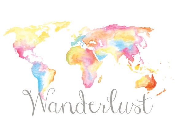 WANDERLUST WORLD MAP Print 8.5 x 11 in Coral & by Glitteracy