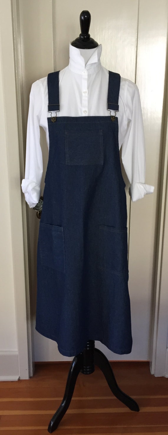 Denim Cross Back Apron or Smock with Overall Buckles Long