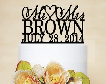 Wedding Cake Topper,Mr & Mrs Cake Topper With Last Name,Wedding Date Topper,Personalized Cake Topper-C040