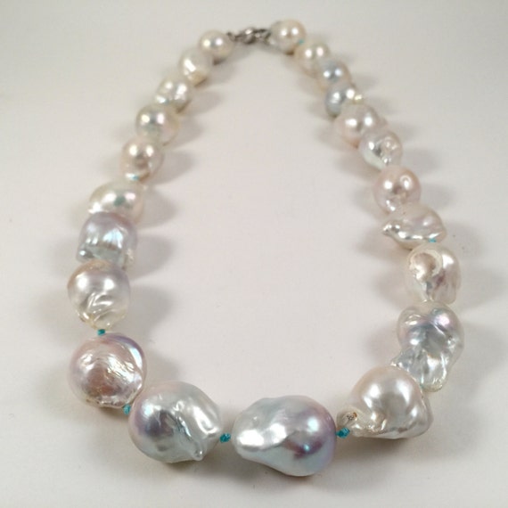 Items similar to Freshwater baroque pearl necklace, large white baroque ...