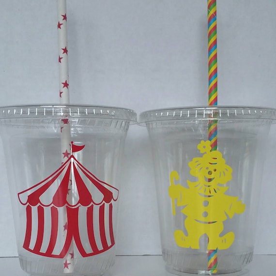 Items similar to Circus Party Cups Includes Lids & Straws, Carnival
