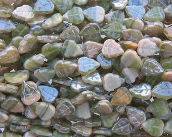 12x10mm 2 Tone Transparent Olive and Opaque Beige Luster Czech Glass Leaf Beads - Qty 20 (ES2)