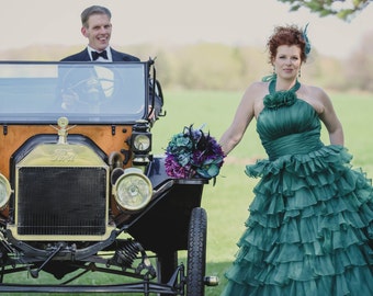 Green Wedding Dress with Organza Ruffles Custom Made Wedding Dress