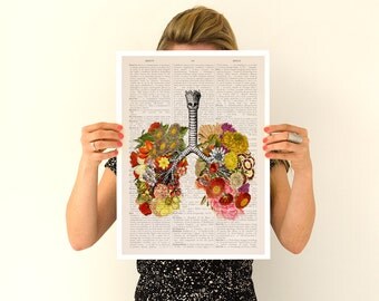 Flowery lungs Poster, ,anatomical art, Stop smoking art, Wall art, flower art,, Flower poster SKA062PA3