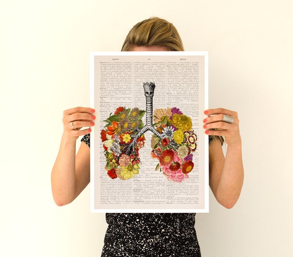 Flowery lungs Poster anatomical art Stop smoking art Wall