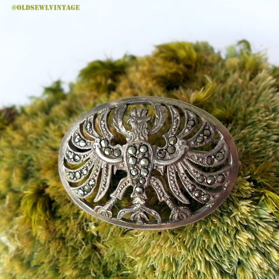 Vintage Phoenix Brooch 835 silver marcasite oval