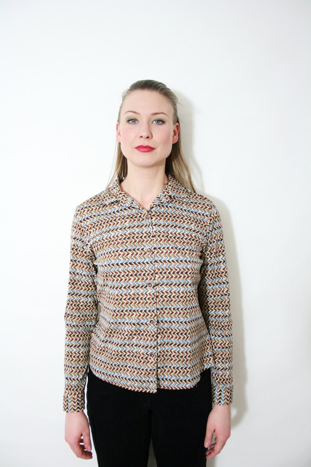 Vintage Zig Zag Pattern Button Up Shirt Haute Juice