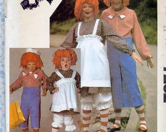 Raggedy Ann & Andy Costume Sewing Pattern Kids Size 6 to 8 Chest 25 26 27 McCalls 7232 Vintage Childrens Halloween Sewing Patterns UNCUT