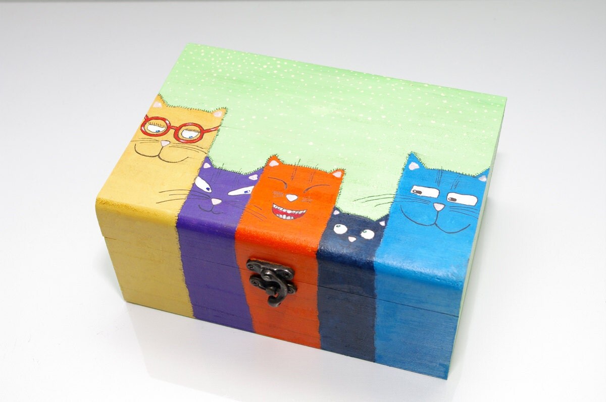 Cristmas CATS BOX Cat painting Wood box painted Hand painted