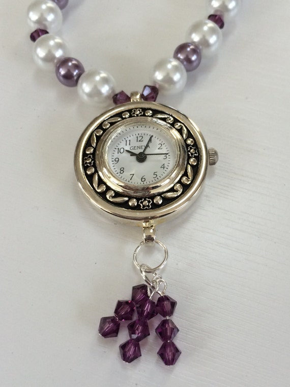 Pearl watch necklace by madebymargie1 on Etsy