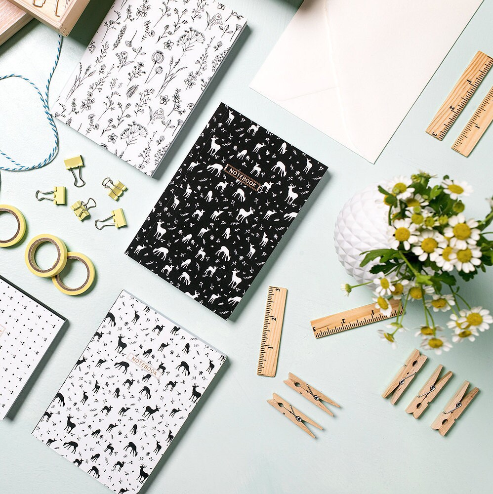 mini notebook paper white deers pattern lined notebook by micush