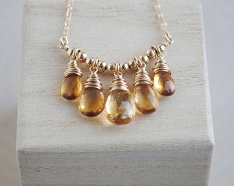 Citrine Necklace, Gold Citrine Necklace, Citrine Jewelry, November Birthstone Necklace