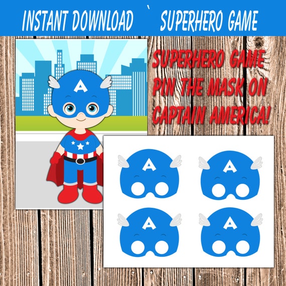 Superhero Party Supplies Party Game Pin the Mask on Captain
