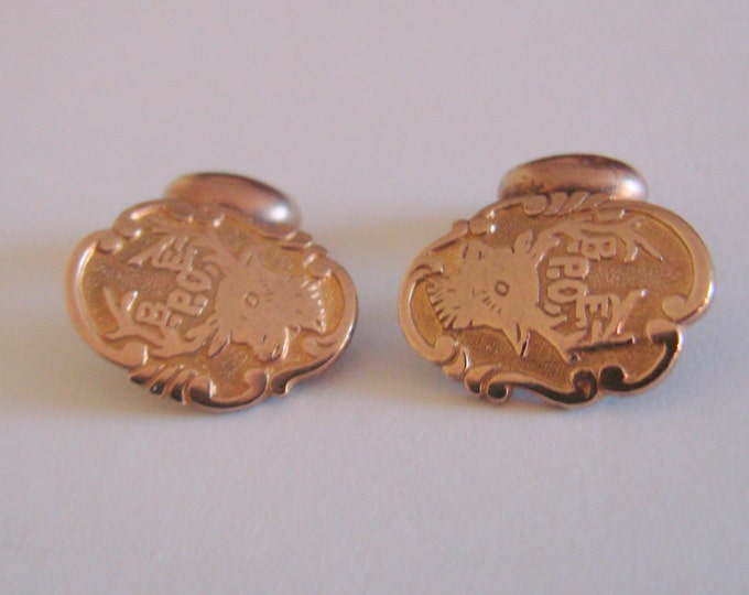 Rare Antique Elks Club Cuff Buttons / Cufflinks / 10K Gold Tops / Signed GLP / B.P.O.E. Fraternal / Jewelry / Jewelelry