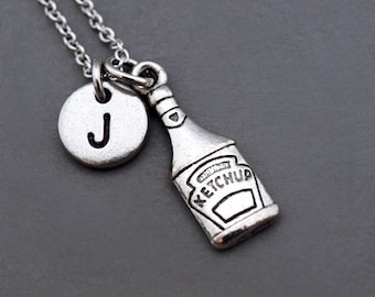 Ketchup Necklace, Tomato Ketchup charm, Ketchup bottle, tomato sauce, red sauce, initial necklace, personalized, monogram
