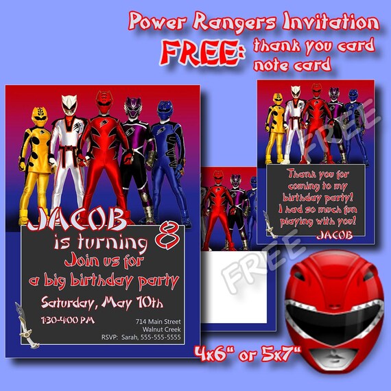 Power Rangers Invitation Thank You card Note Card by DigiPi
