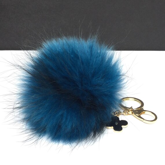 gray keychain pom pom luxury keychain charm Fur Pom Pom bag clover keychain pendant flower