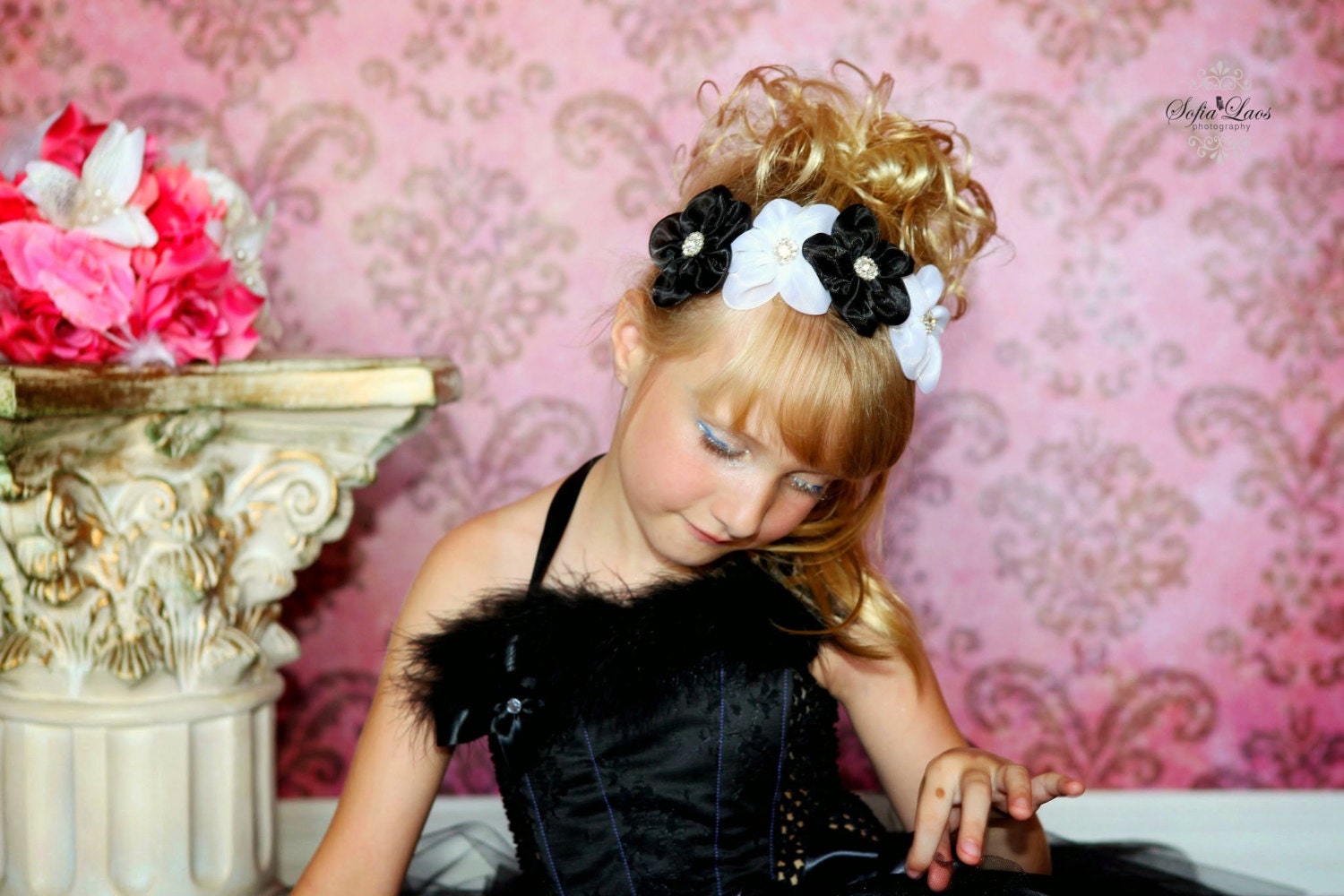 Black White Headband Flower Girl Headband by KennaBridalMaternity
