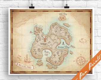 Neverland Map - Peter Pan Inspired Art Print (Unframed) (featured in Treasure Map) Peter Pan Prints