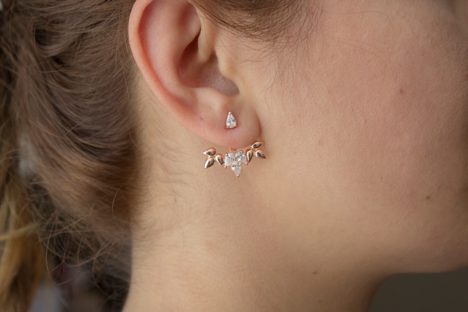 Ear Jackets For Night 925 Sterling Silver with Drop Zircon