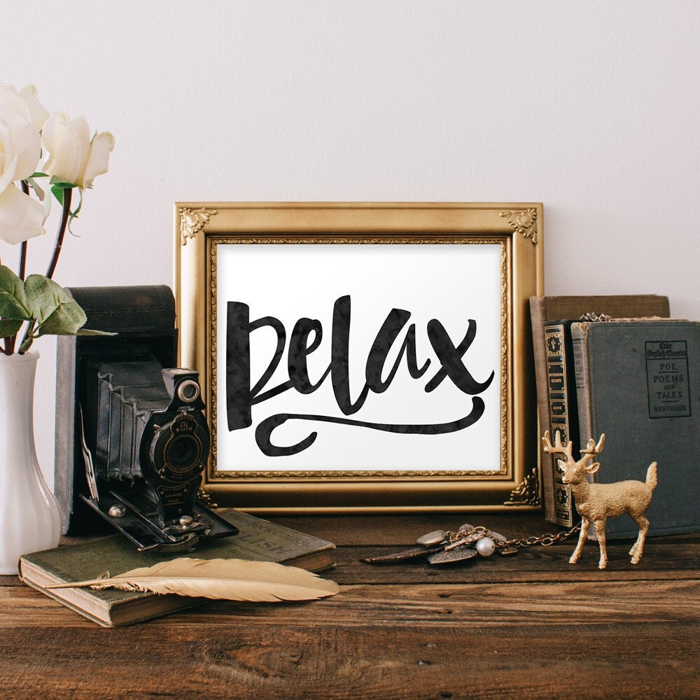 Typography Wall Art Watercolor Relax Print Relax by RodeDigital