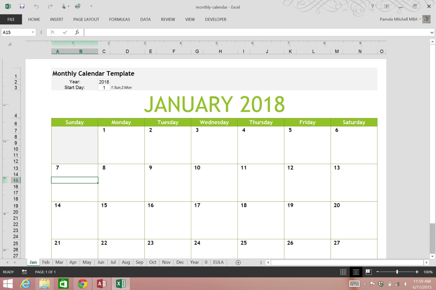 Excel Perpetual Calendar Template DocTemplates