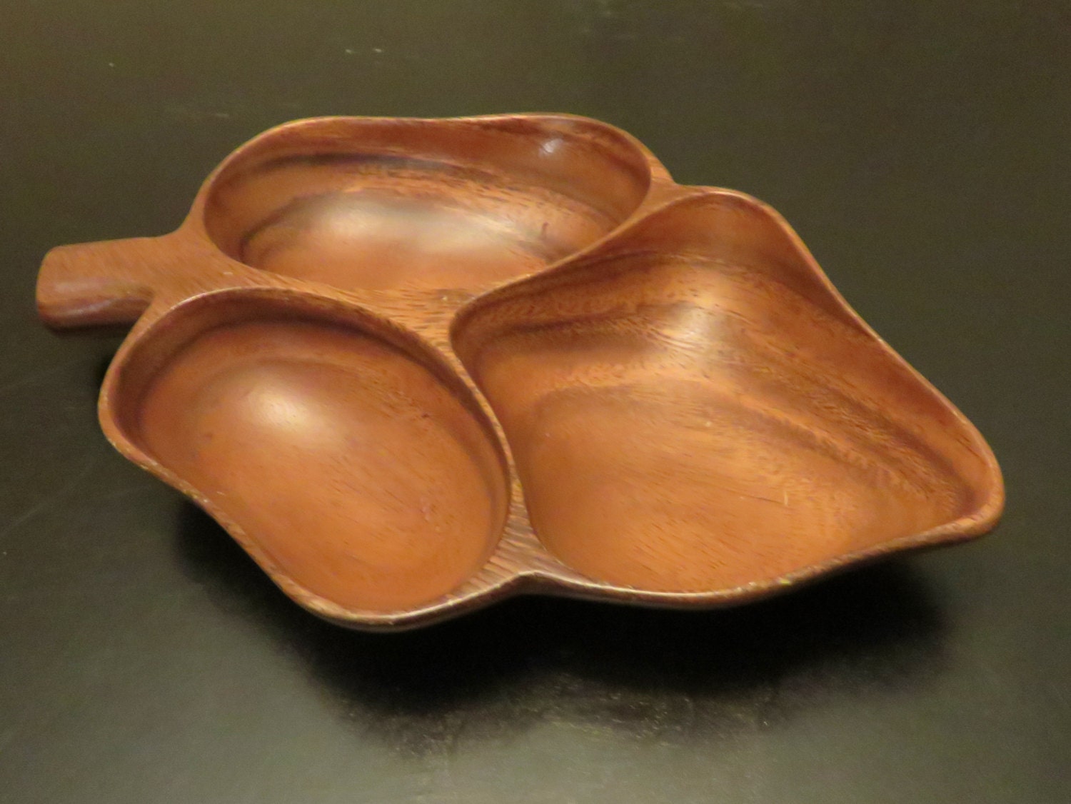 Monkey Pod divided divided snack bowl, Sectioned Wood Serving Bowl